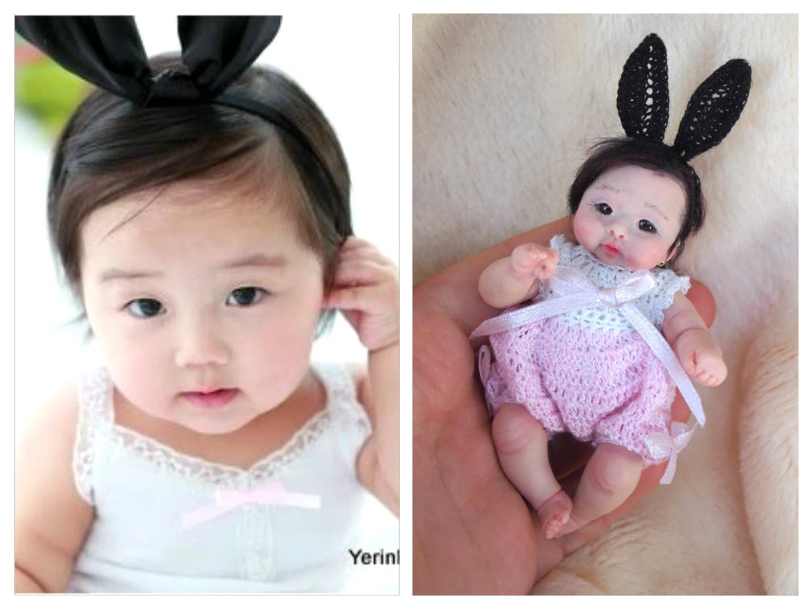 Custom Portrait Baby Doll: OOAK 3.5-4 inch palm-sized miniature boy or girl sculpted from your photos. Polymer clay art doll with handmade outfit.