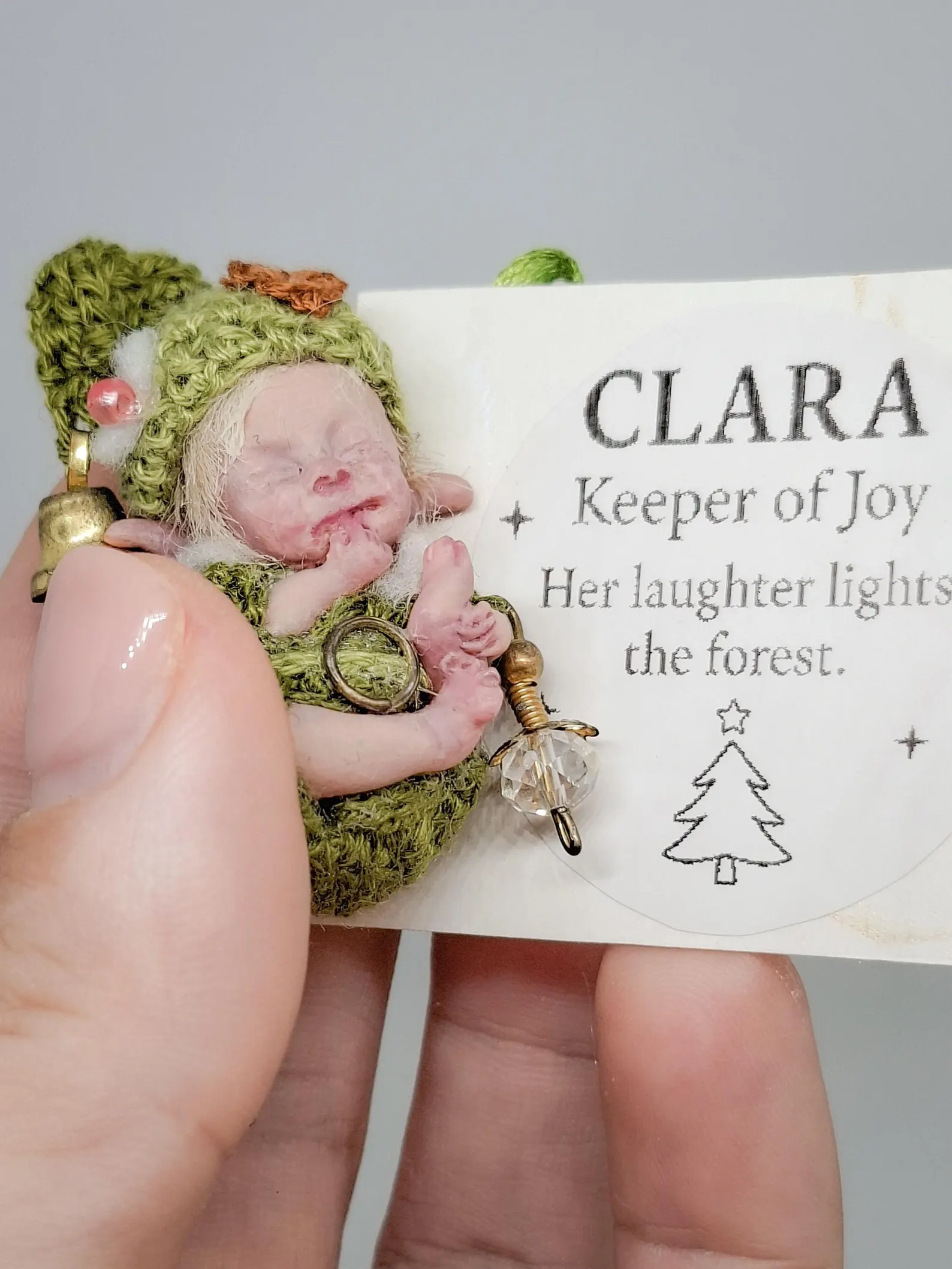 Clara, Lightkeeper of Joy resin micro art doll. 1:12 scale limited edition miniature collectible for dollhouse enthusiasts.